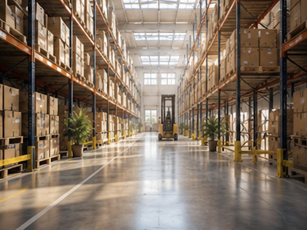 Amazon FBA fulfillment warehouse stacked with inventory